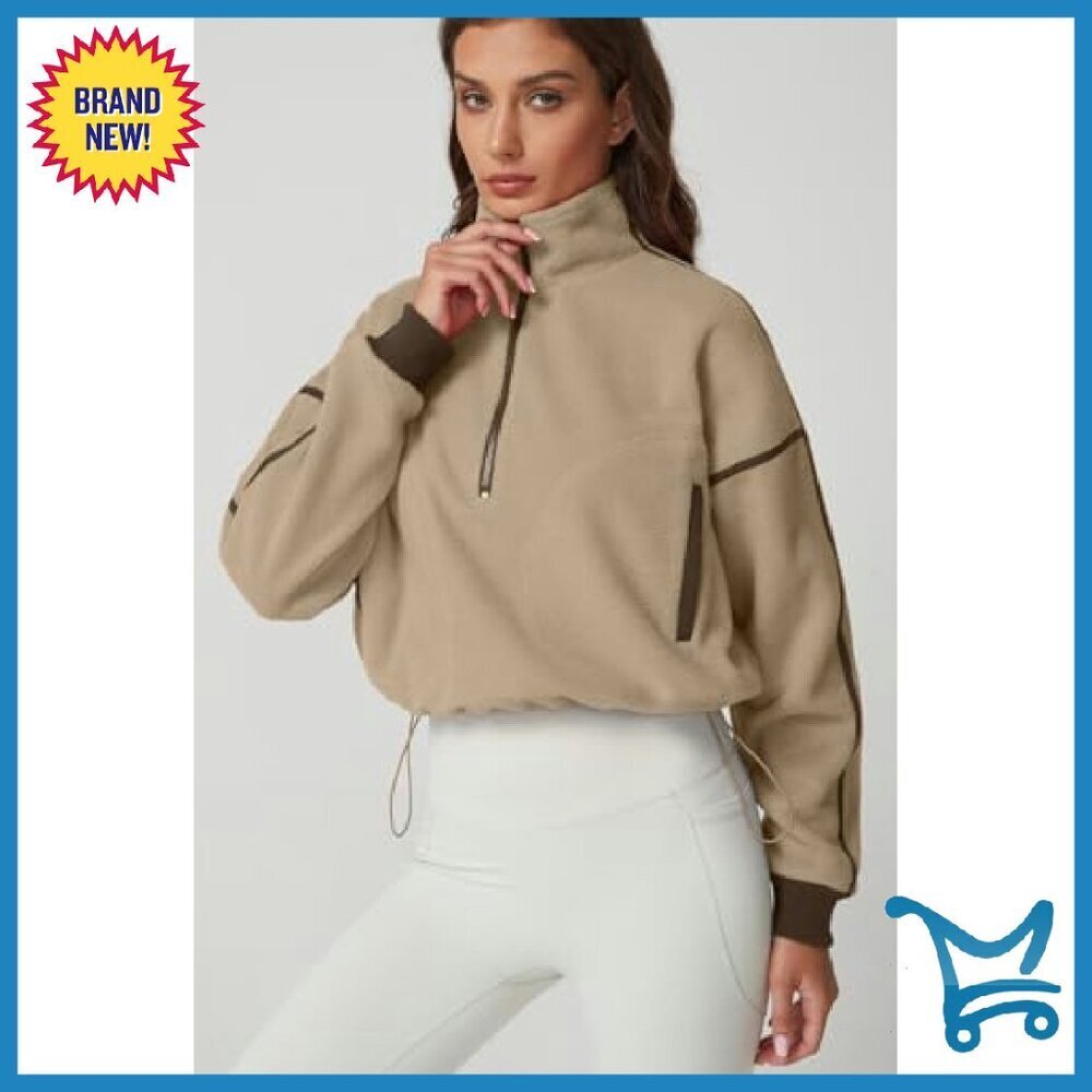 Women's Half Zip Fleece Pullover Cozy Sherpa Sweatshirt Winter Top - Picture 6 of 7